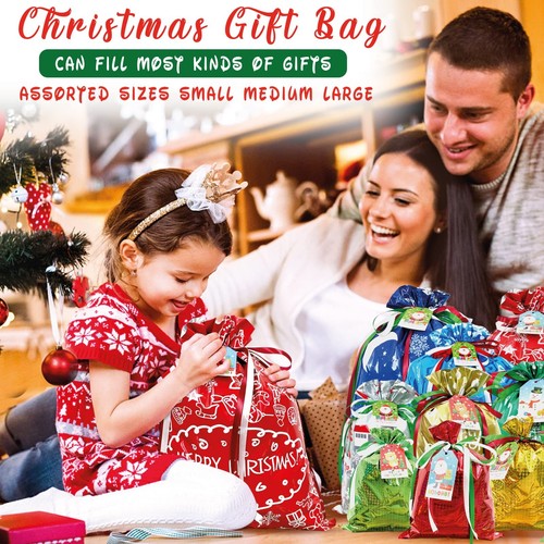 38PC Christmas Gift Bags with Tags & Ribbon Ties Assorted Sizes for Xmas Holi... - Picture 6 of 7