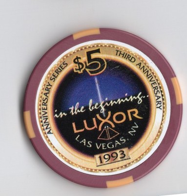 Luxor Casino Las Vegas Nevada $5 Third Anniversary 1996 Casino Chip