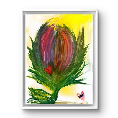 BLESSED#858 11x14 Original Flower Bud Heart Abstract Neo Expressionism Art
