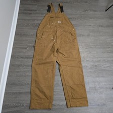 Carhartt R01 BRN Men  s Double Knee Duck Canvas Carpenter Overalls Bibs 44x32