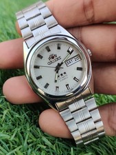 Vintage Orient 3 Star Automatic Watch AB00-C0-A White Silver Dial 21J Day/Date