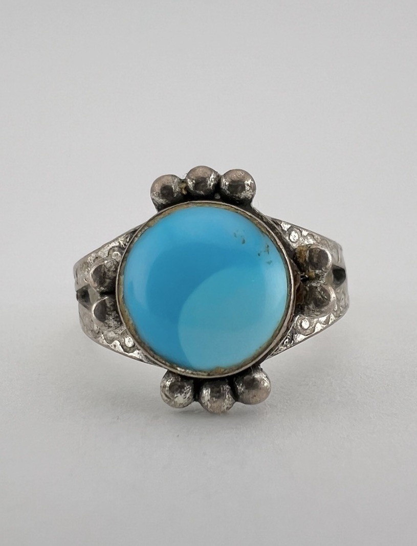 アクセサリー Navajo Vtg Fred Harvey Turquoise Ring Vtg Fred Harvey Era Navajo Sterling Silver Fox Turquoise Stamped