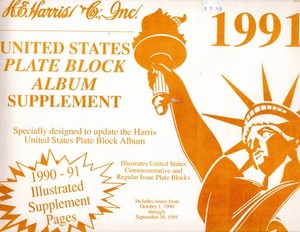 H.E. HARRIS 1991 US Plate Block Album SUPPLEMENT Stamp Pages