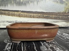 Rectangular Ceramic Bonsai Pot Brown Red Green 6x4 with Drainage Holes