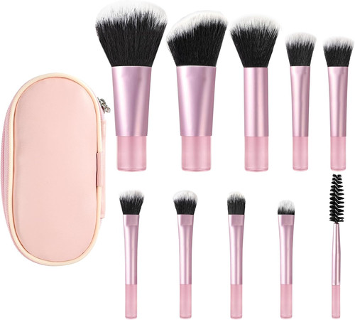 10Pcs Travel Makeup Brush Set, Mini Makeup Brushes with Storage Bag