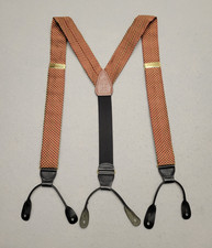 Brooks Brothers Men's Gold Red Green Diamond Silk Suspenders Leather Button-End