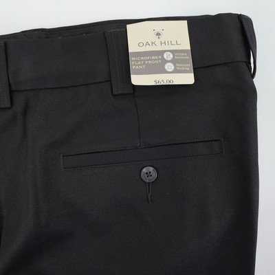 NEW Oak Hill Mens Microfiber Flat Front Pants Black Wrinkle Resistant 50x28