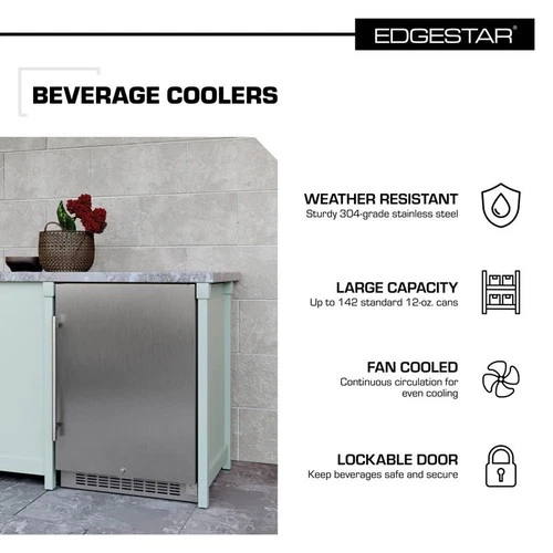 EdgeStar CBR1501OD 24"W 142 Can Built-In Outdoor Beverage Cooler - Stainless - Picture 4 of 12