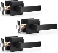  Matte Black Passage Door Levers Square Hall Closet Handles, Heavy Duty 