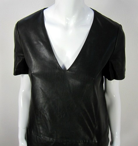 Zara Basic short sleeve Dress V neck Faux leather Black Size S - Picture 2 of 12