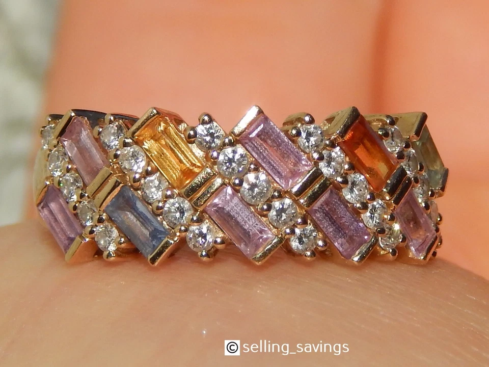 14K YELLOW GOLD EFFY 1.80 MULTI COLOR SAPPHIRE WATERCOLORS BAND RING SIZE 9.25 - Image 4 of 4