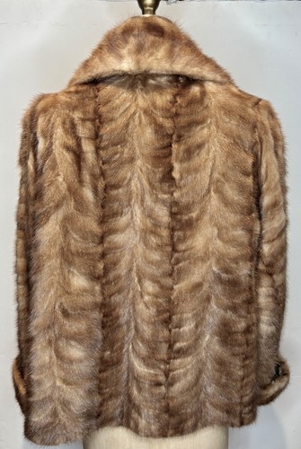 VTG 60'S LOVELY!! MINK AUTUMN HAZE BROWN TEXTURED CHEVRON FUR COAT JACKET*S/M - Picture 6 of 8