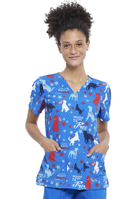 Because Of You I'm Free Cherokee Scrubs Dog Is Good V Neck Top CK671 OGBF