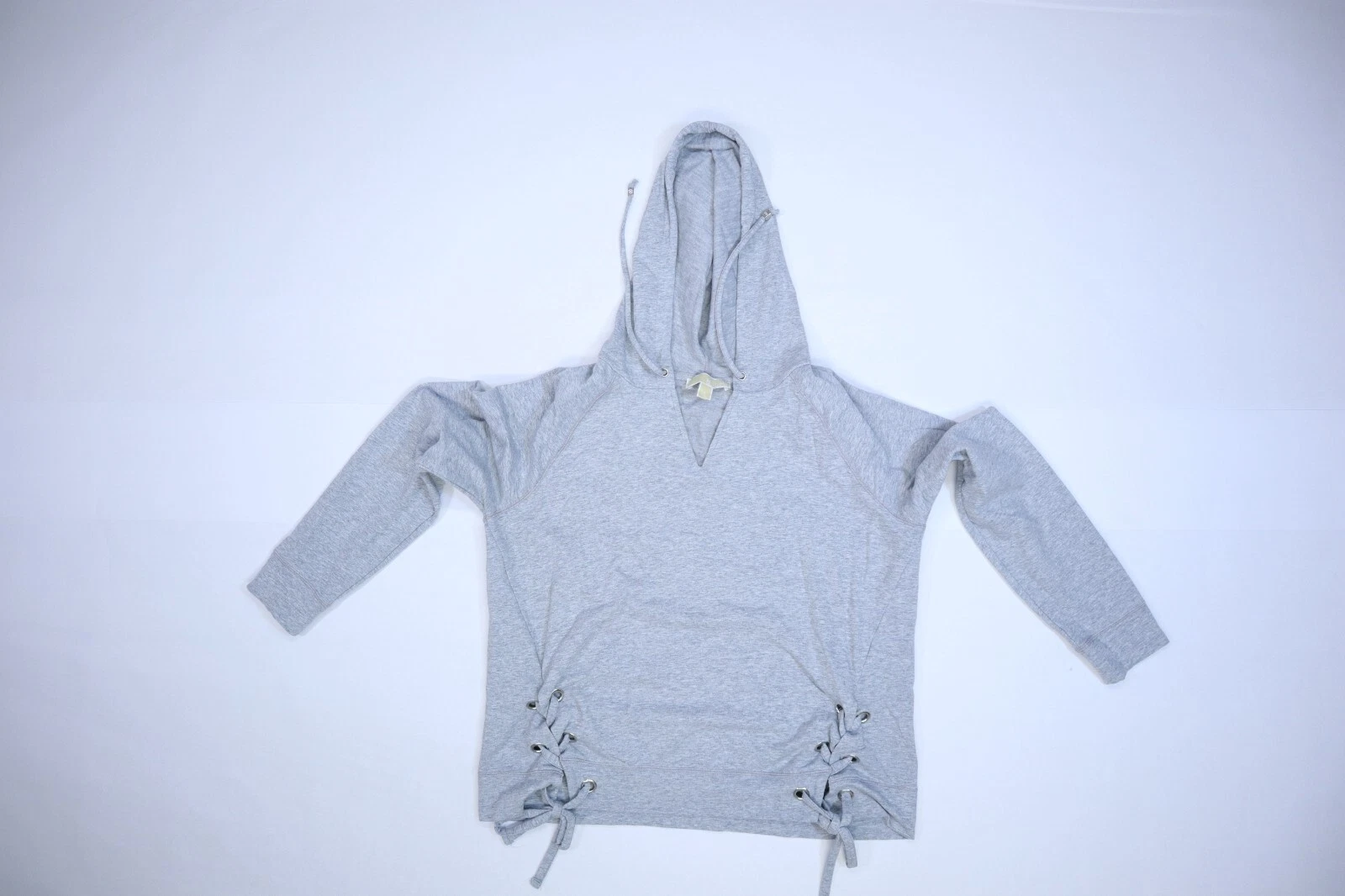 Felpa con cappuccio pullover Michael Kors donna grigia maniche lunghe stringate lati collo a V L