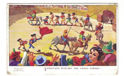 Postkarte Disney 1944, Ferdinand der Stier schaut Große Parade