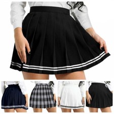 Hot Womens High Waist Pleated Skirts A-Line Mini  Tennis Skirts School Uniform H