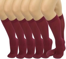 Womens Pack of 6 Knee High Trouser Socks - Burgundy - One Size
