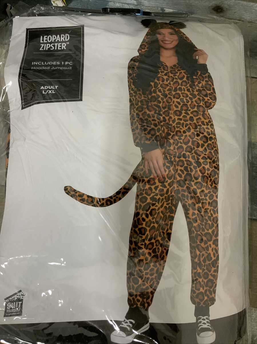 ⚡️Leopard Zipster Jumpsuit Adult Womens Halloween Costume (L/XL