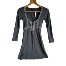 URBAN OUTFITTERS Womens Mini Dress XS Maxeene Crochet Green Jersey Plunge BNWT