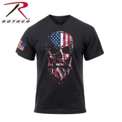Barbu Tête de Mort T-Shirt Drapeau Stars & Rayures USA US Taille S-3XL - Photo 1/4