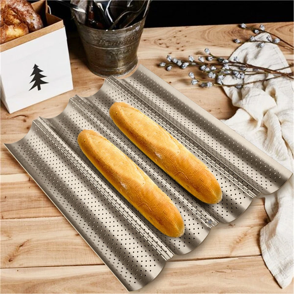 4 Mulden Baguette-Backblech Antihaftbeschichtung Baguetteblech Baguettebackblech