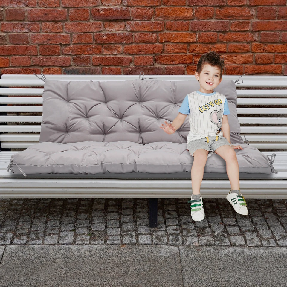 Cojín de banco exterior impermeable cojín de asiento oscilante repuesto con respaldo y lazos Foto 3 de 4