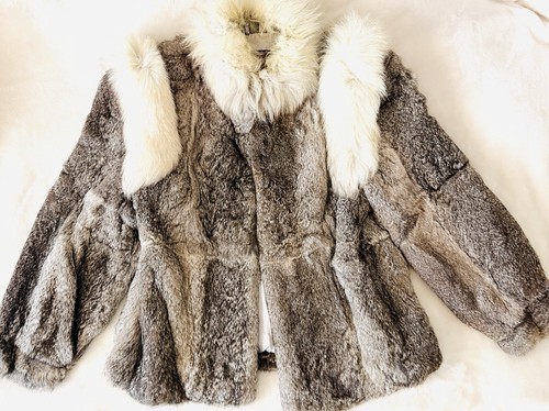 Vintage Authentic Fox Fur Collar And Rabbit Fur Luxury Jacket M