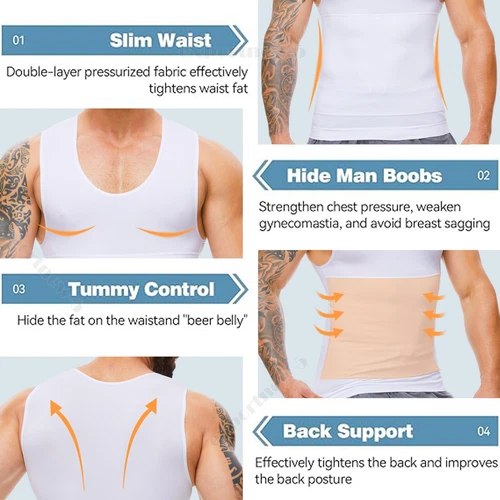 Hombres Camisa de Compresión Control Abdomen Chaleco Apretado Adelgazante Cuerpo Modelador Entrenamiento Grasa - Imagen 8 de 21