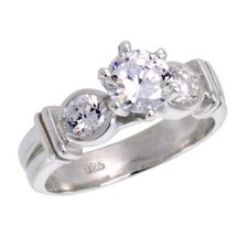 Sterling Silver Vintage Style 3-Stone Engagement CZ Ring, 6mm 1.0 ct Center CZ