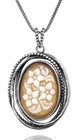 NWOT Or Paz Sterling Silver 925 Cameo Flowers Oval Pendant 18" Chain Israel PZ A — photo 1