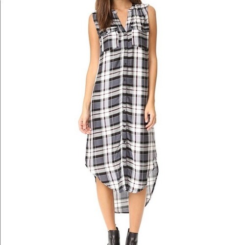 Cupcakes and Cashmere Plaid midi Button Down Shirt dress High low hem Size S - 第 1/11 張圖片