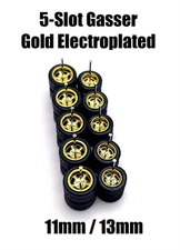 5x HW 55 Gasser Wheels w/ Rubber Tires for 1/64 Gold Electroplated 5 Slot 11/13s