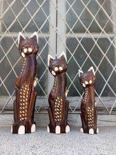 Vintage Handmade Wooden Cats Set