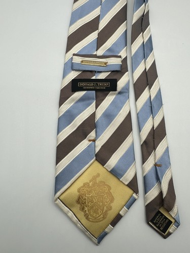 Donald Trump Signature Collection Men’s Neck Tie Blue Brown White Striped Silk - Picture 3 of 4