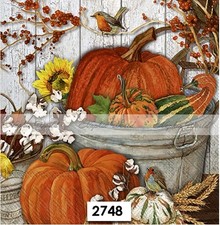  2748 TWO Paper LUNCHEON Decoupage Art Craft Napkins - AUTUMN FALL PUMPKINS