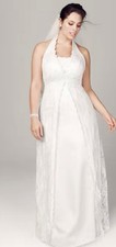 Bridal Keepsake White Lace Beaded Halter Sleeveless A-Line Full-Length Dress