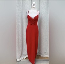 Vintage 90s Niteline Red Formal Evening Maxi Dress Size 6 V Neck Cocktail Gown