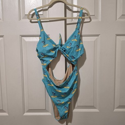 MeUndies Cut-Out One Piece Swimsuit monokini UPF 50 Stay Jaw-some size XL