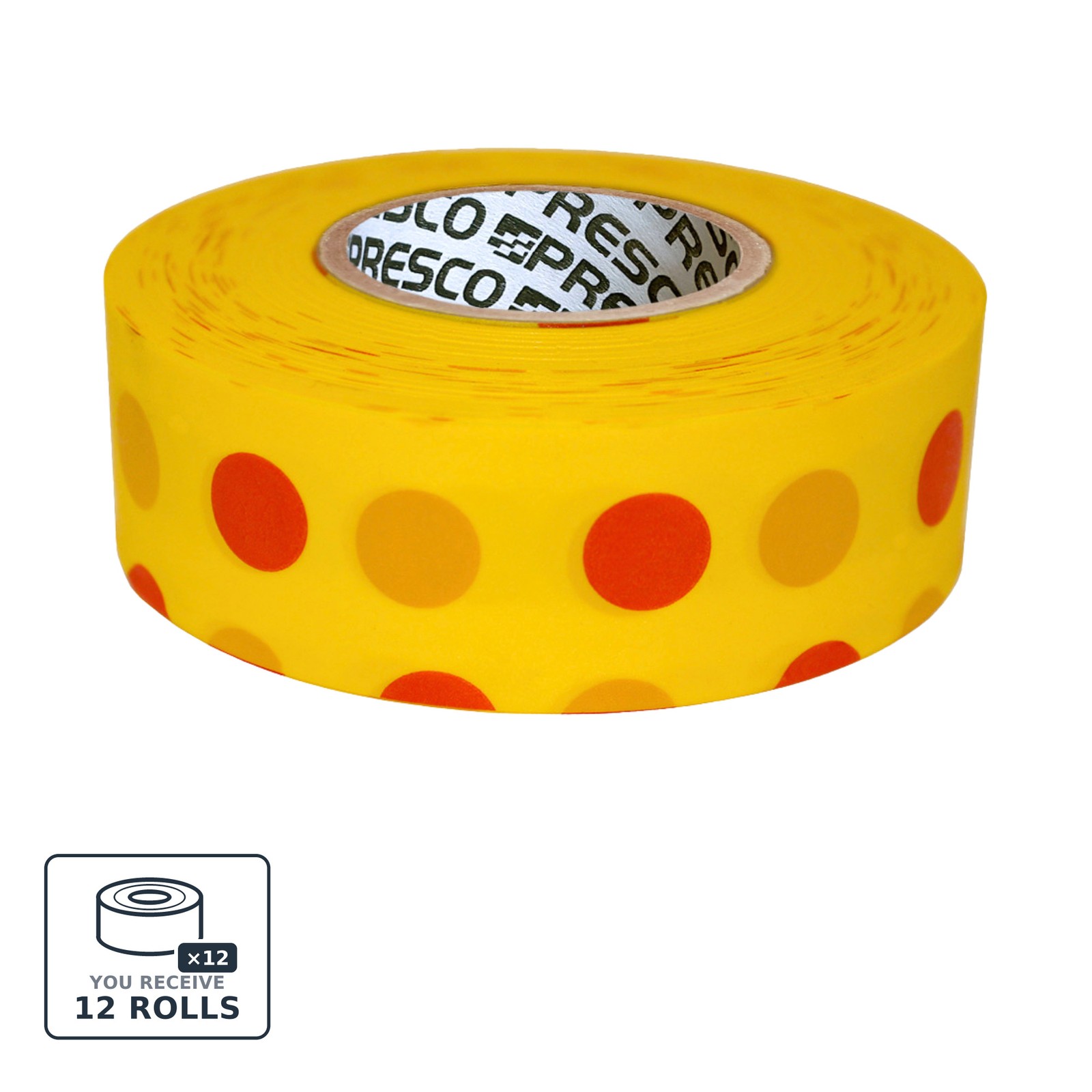 Presco Polka Dot Patterned Roll Flagging Tape 2 mil: 1-3/16 in. x 300 [12-pack]