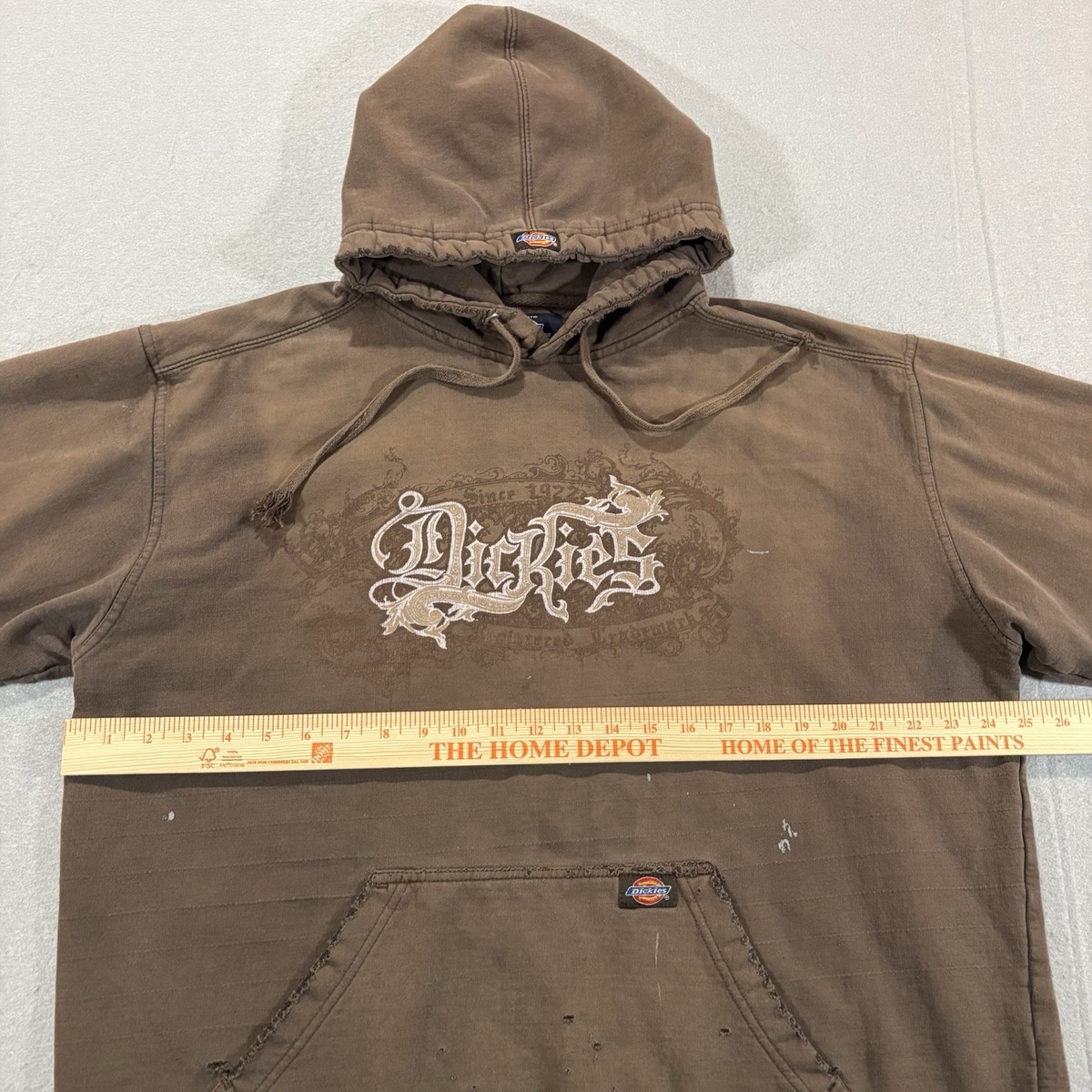 Y2K Dickies Full Zip Hoodie Sz L Brown Distress Grunge Skater Fade 
