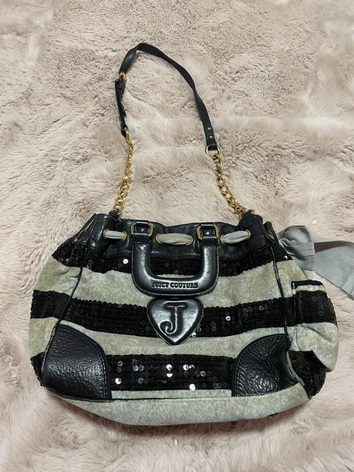 Bolso de Mano Vintage Y2K Gris Y Negro Lentejuelas Juicy Couture Daydreamer Foto 3 de 4