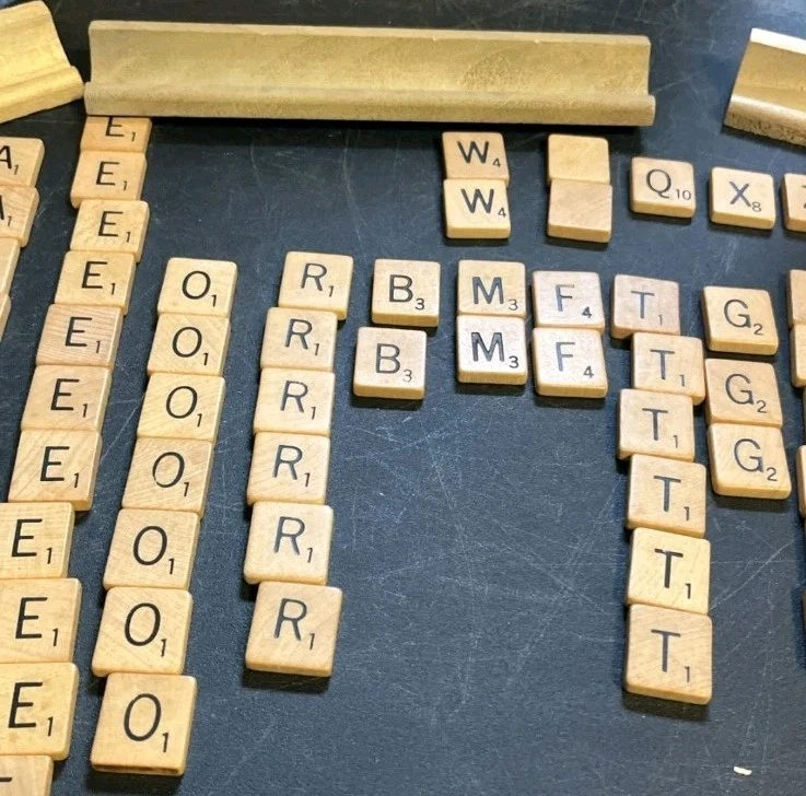 Vintage 1953 Scrabble Selchow & Righter Game Set 100 Wood Tiles Box Instructions - Image 4 of 4