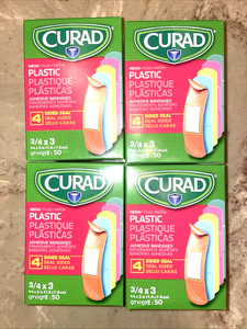 FOUR(4) Boxes 50 ct. 200 total CURAD Neon Plastic Adhesive Bandages 4 Sided Seal