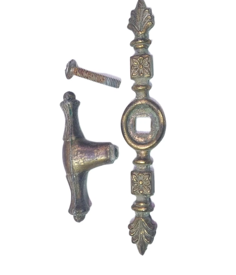 1 perilla de manija de cajón provincial francesa de latón ornamentado usada Foto 2 de 4