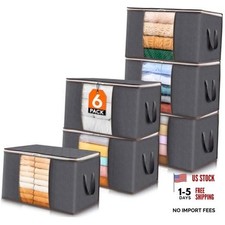 Foldable Blanket Storage Bins with Lids - 6 Pack Clothes Storage Bins with Lids