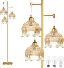 Vintage Floor Lamps for Living Room Bedroom-3 Light Gold Floor Lamp with Glas...