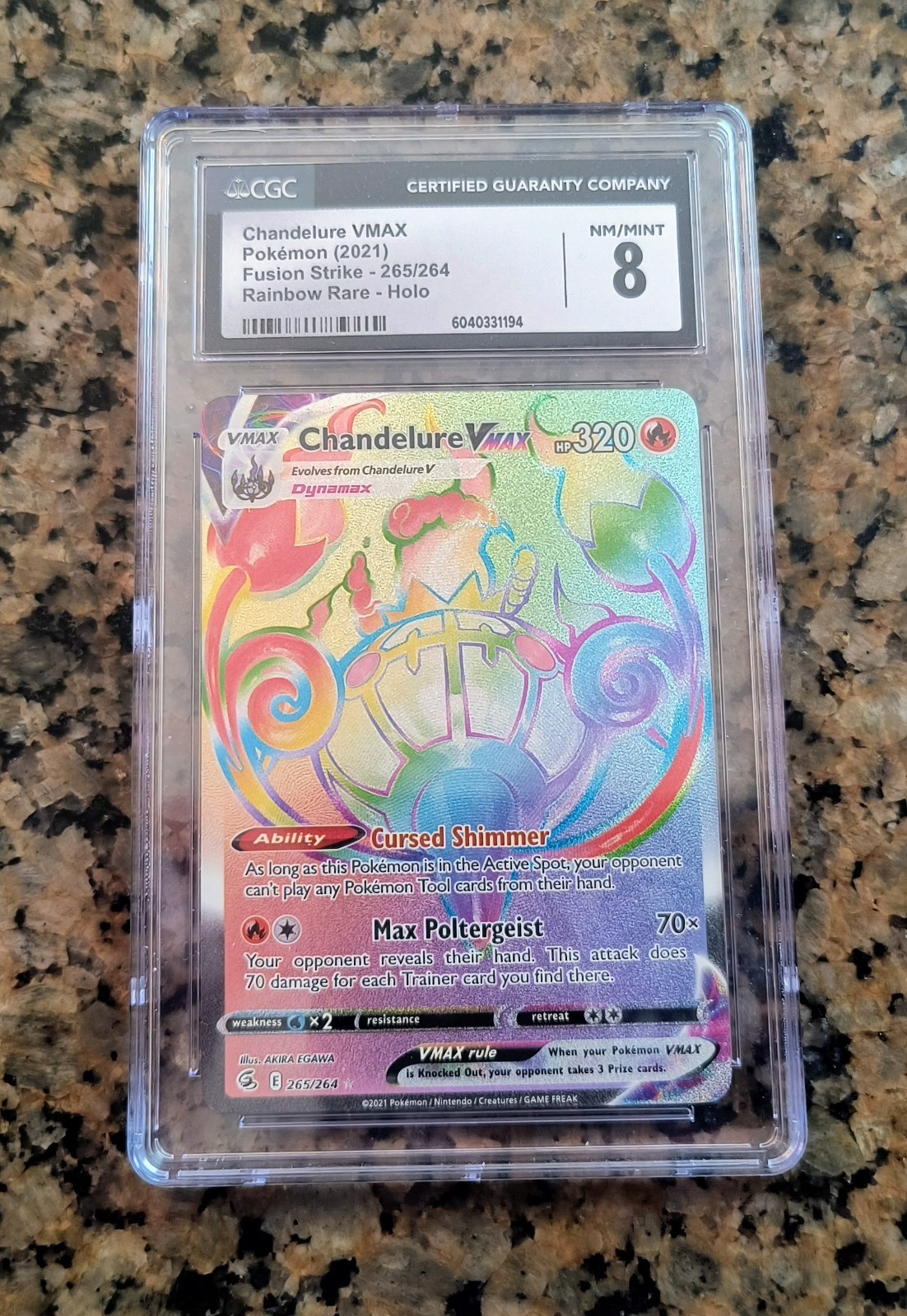 🌈Chandelure VMAX Rainbow Secret RARE Pokemon Card CGC 8 NM/MINT 265/264 (2021)✨