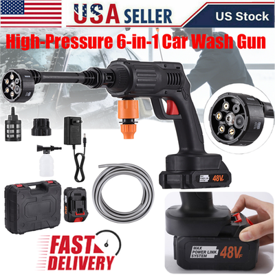 #ad US Stock 48V High Power Cordless Pressure Washer 6 in 1 Car Wash Gun 2 Batteries $45.99