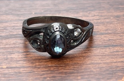 CLASS RING VALLEY HIGH BLUE TOPAZ DIAMOND SIZE 7.25