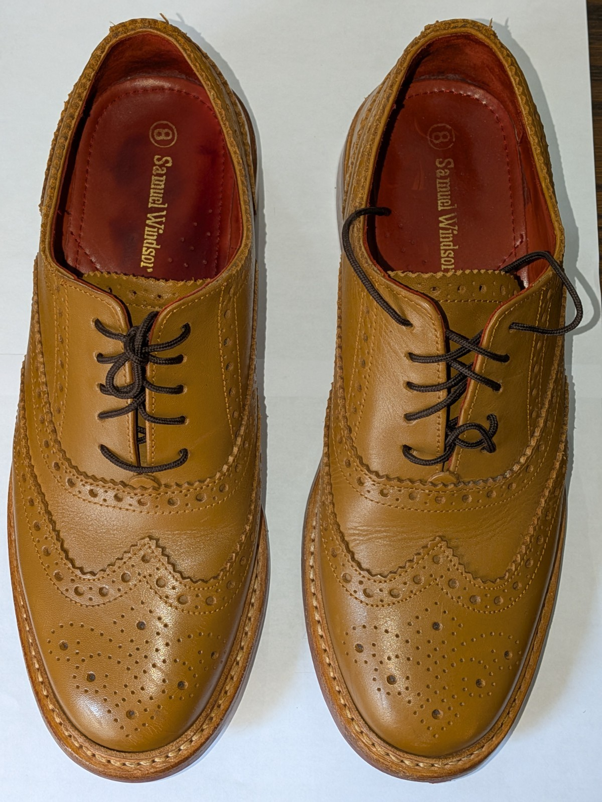 Samuel Windsor Men's Brown Leather Brogue Oxford Dress Shoes Lace-Up US 9.5